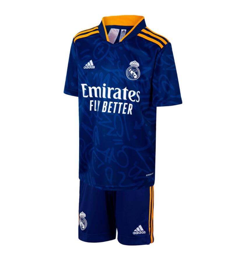 2021/22 Real Madrid Kids Away Soccer Kits Shirt With Shorts